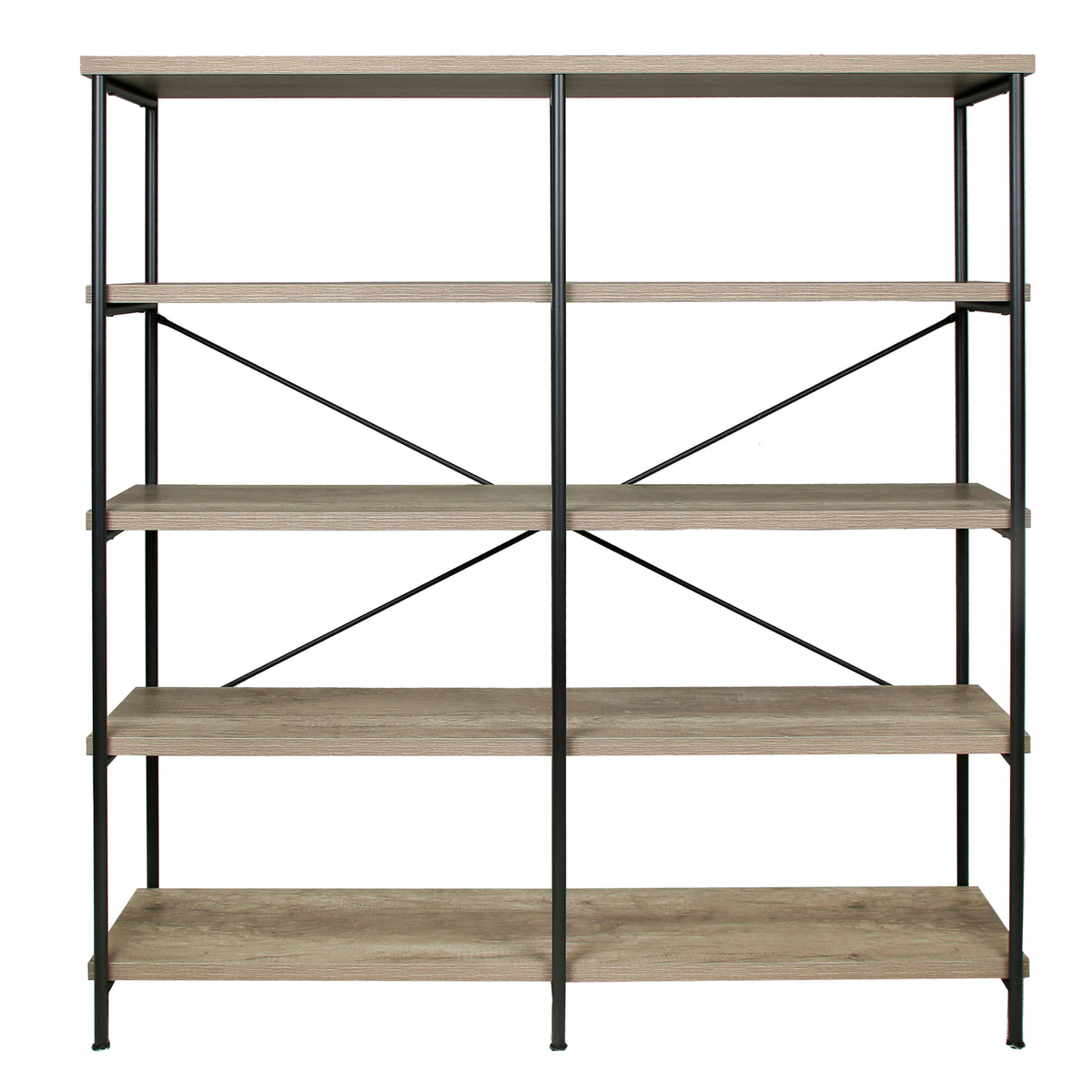 Olga 63 Inch Industrial 4 Tier Bookshelf, Particleboard, Metal Frame, Gray, Black - BM159421