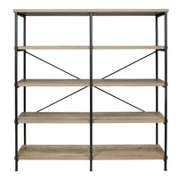 Olga 63 Inch Industrial 4 Tier Bookshelf, Particleboard, Metal Frame, Gray, Black - BM159421