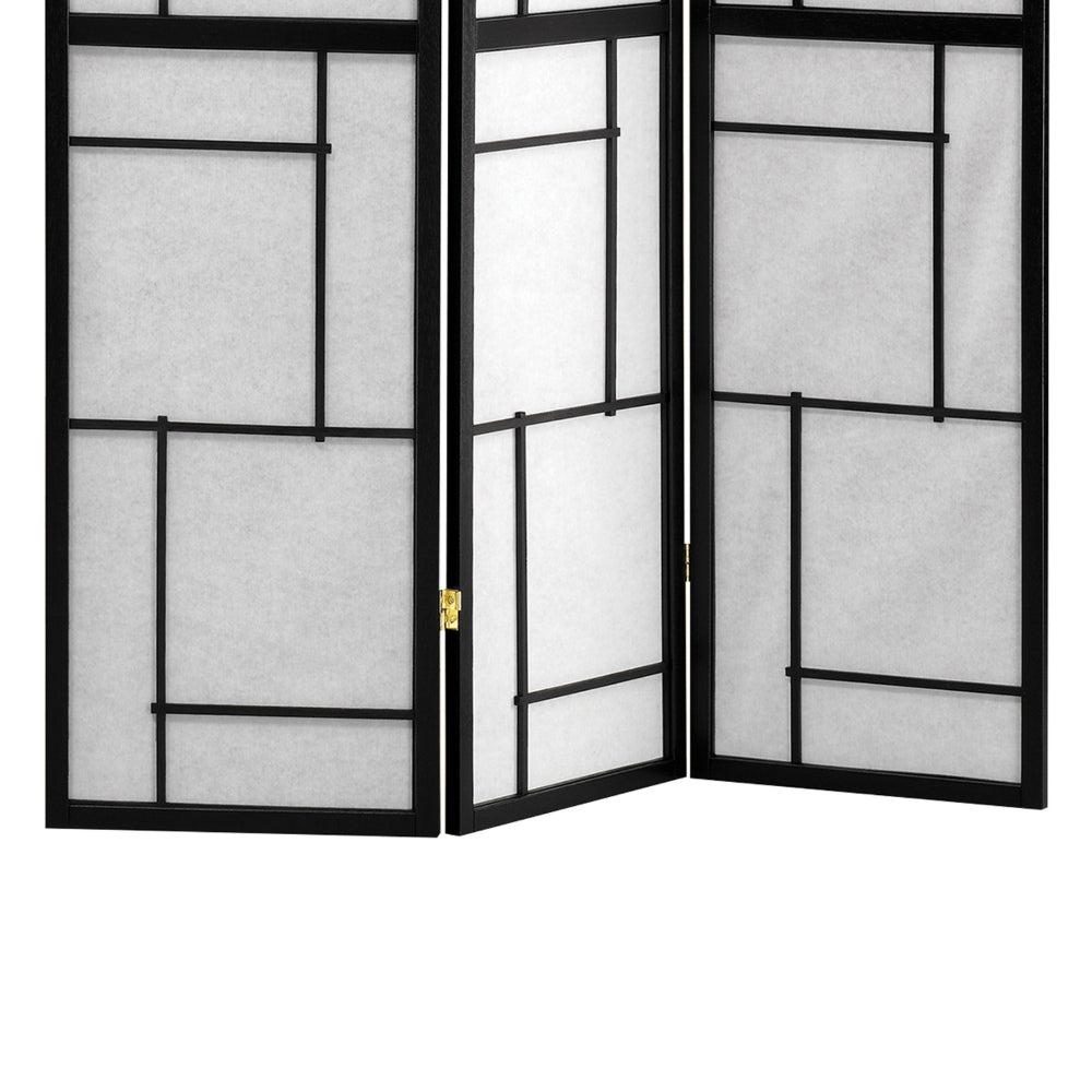 BM159457 Stylish 3 Panel Wooden Folding Screen, Black