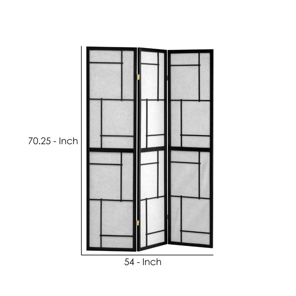 BM159457 Stylish 3 Panel Wooden Folding Screen, Black