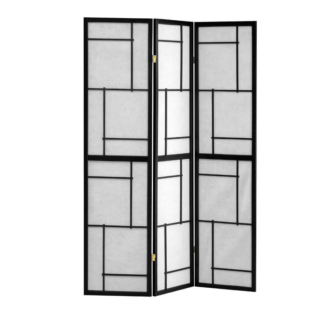 BM159457 Stylish 3 Panel Wooden Folding Screen, Black