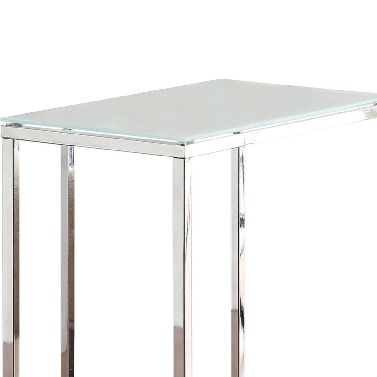 Metal Snack Table with Frosted Tempered Glass Top, Clear And Silver - BM159458