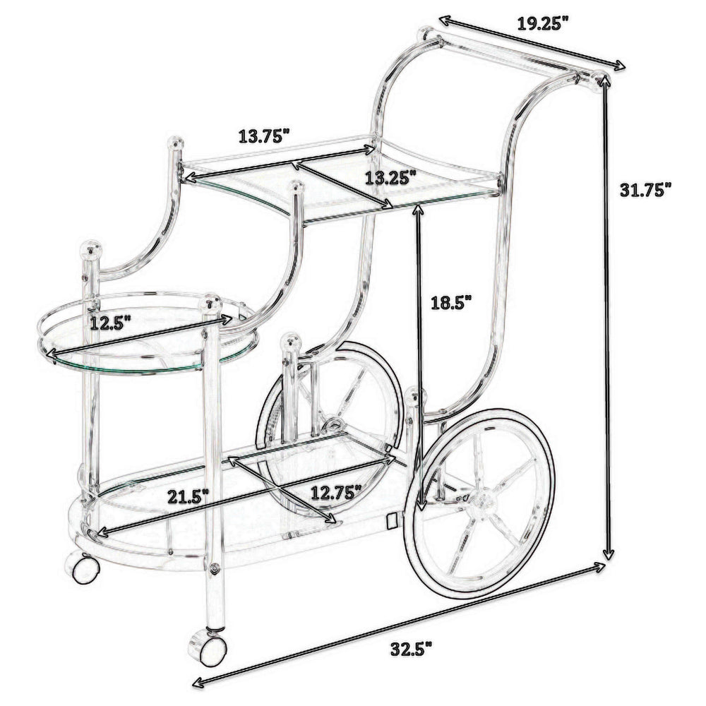 BM160171 Elegant Metal Frame Serving Cart, Silver