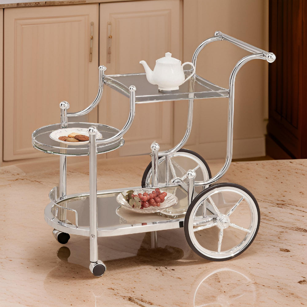 BM160171 Elegant Metal Frame Serving Cart, Silver