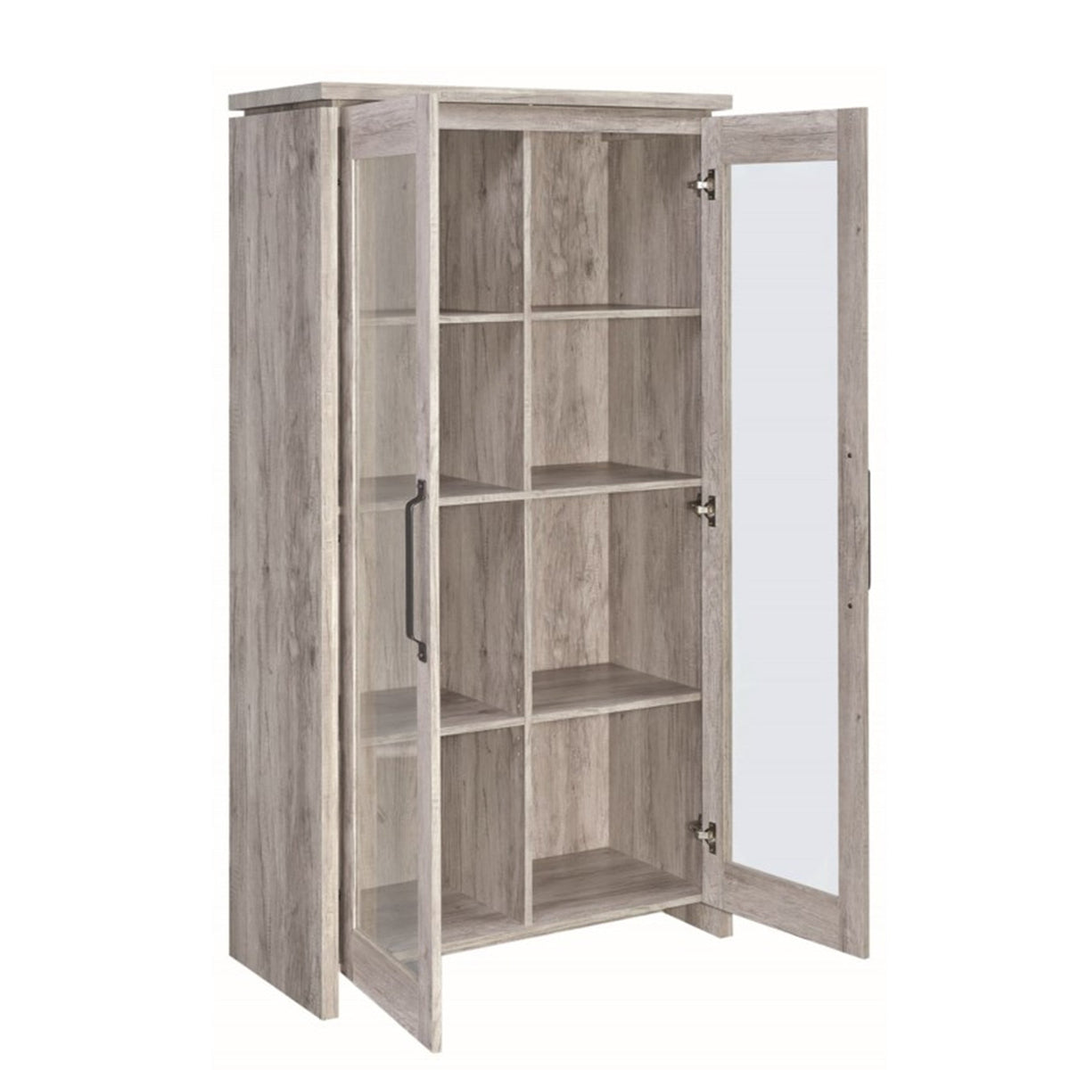 2 Door Curio Cabinet with Glass Panels, Adjustable Shelves, Gray - BM160268