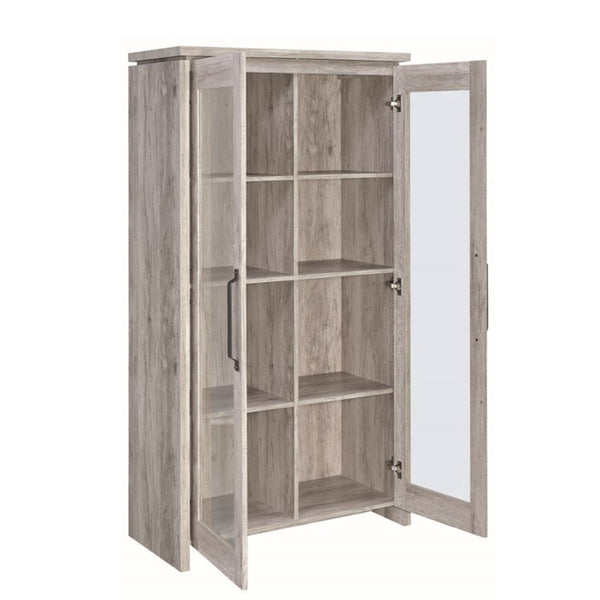2 Door Curio Cabinet with Glass Panels, Adjustable Shelves, Gray - BM160268
