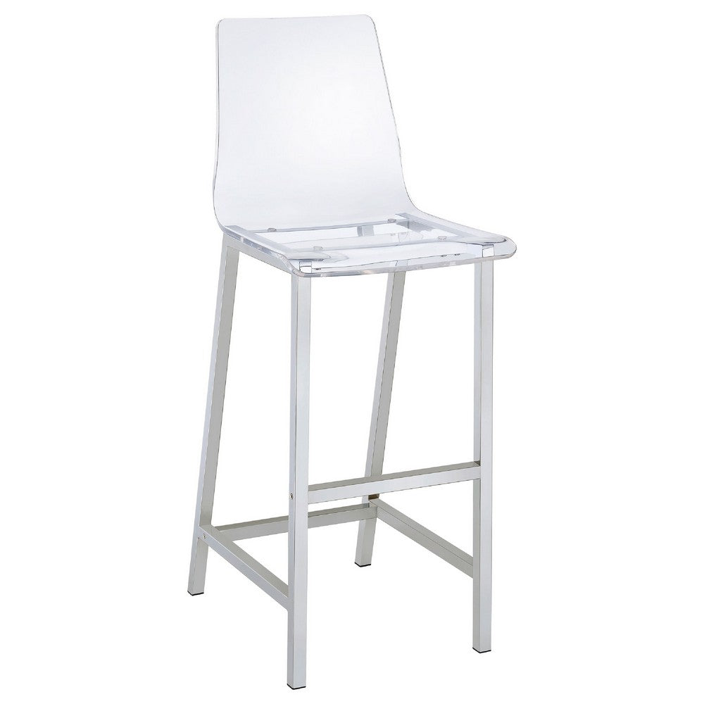 BM160767 Elegant Acrylic Bar Height Stool with Chrome Base, Clear And Silver, Set of 2