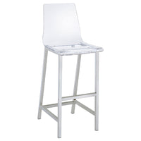 BM160767 Elegant Acrylic Bar Height Stool with Chrome Base, Clear And Silver, Set of 2