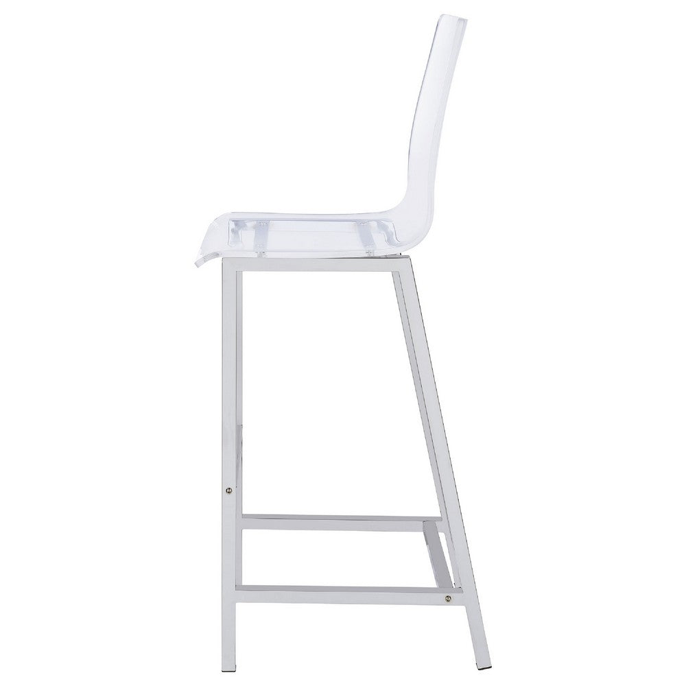 BM160767 Elegant Acrylic Bar Height Stool with Chrome Base, Clear And Silver, Set of 2