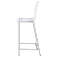 BM160767 Elegant Acrylic Bar Height Stool with Chrome Base, Clear And Silver, Set of 2