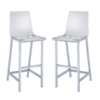 BM160767 Elegant Acrylic Bar Height Stool with Chrome Base, Clear And Silver, Set of 2