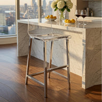 BM160767 Elegant Acrylic Bar Height Stool with Chrome Base, Clear And Silver, Set of 2