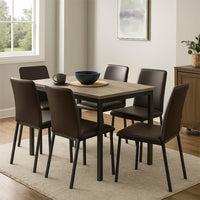 BM160786 Contemporary Metal Dining Table With Wooden Top, Gray & Black