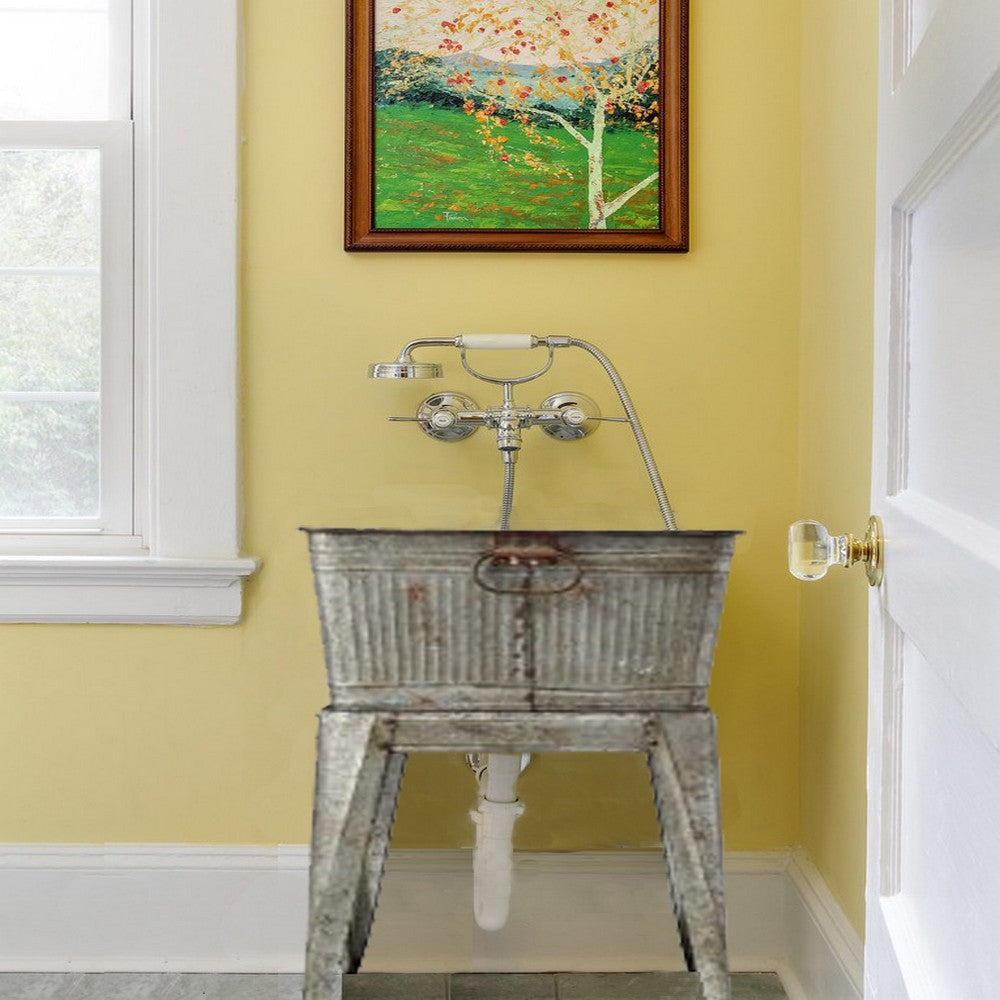 32" Multi-Functional Galvanized Metal Tub on Stand with Angled Legs, Gray - BM16184