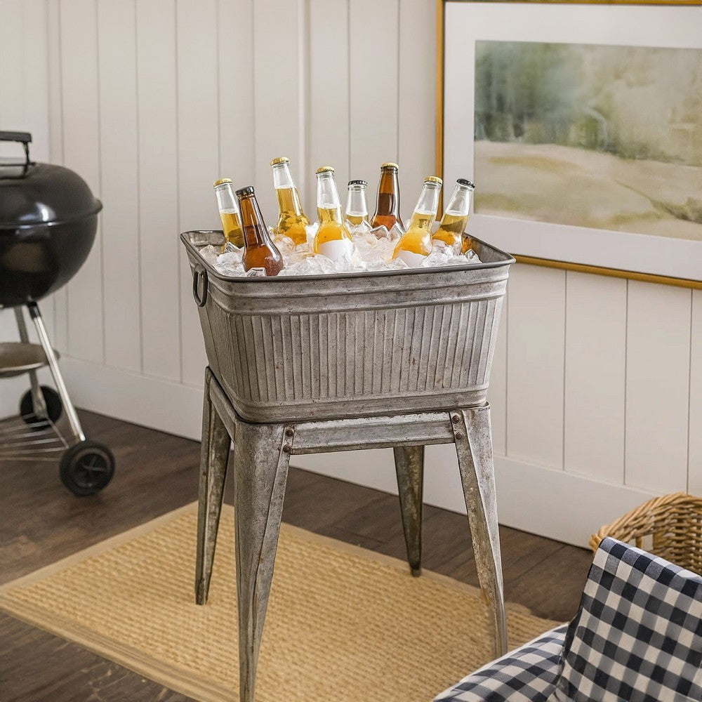 32" Multi-Functional Galvanized Metal Tub on Stand with Angled Legs, Gray - BM16184