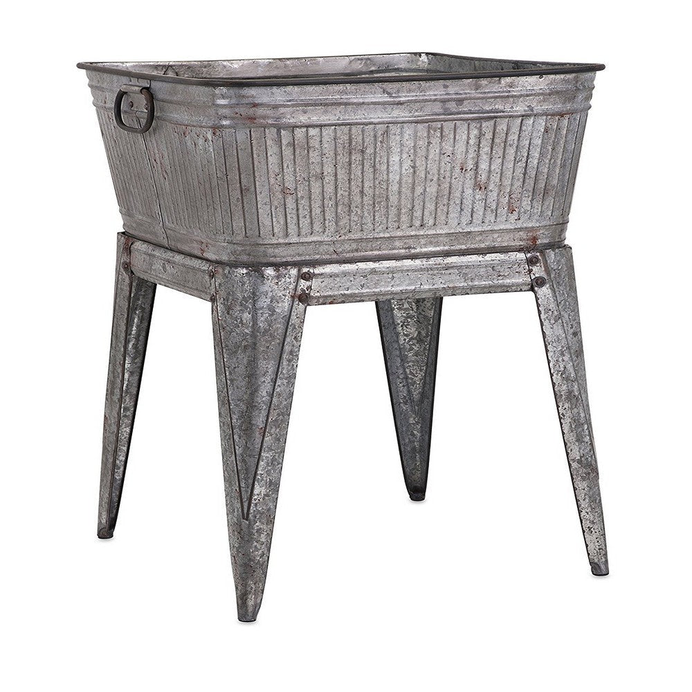 32" Multi-Functional Galvanized Metal Tub on Stand with Angled Legs, Gray - BM16184