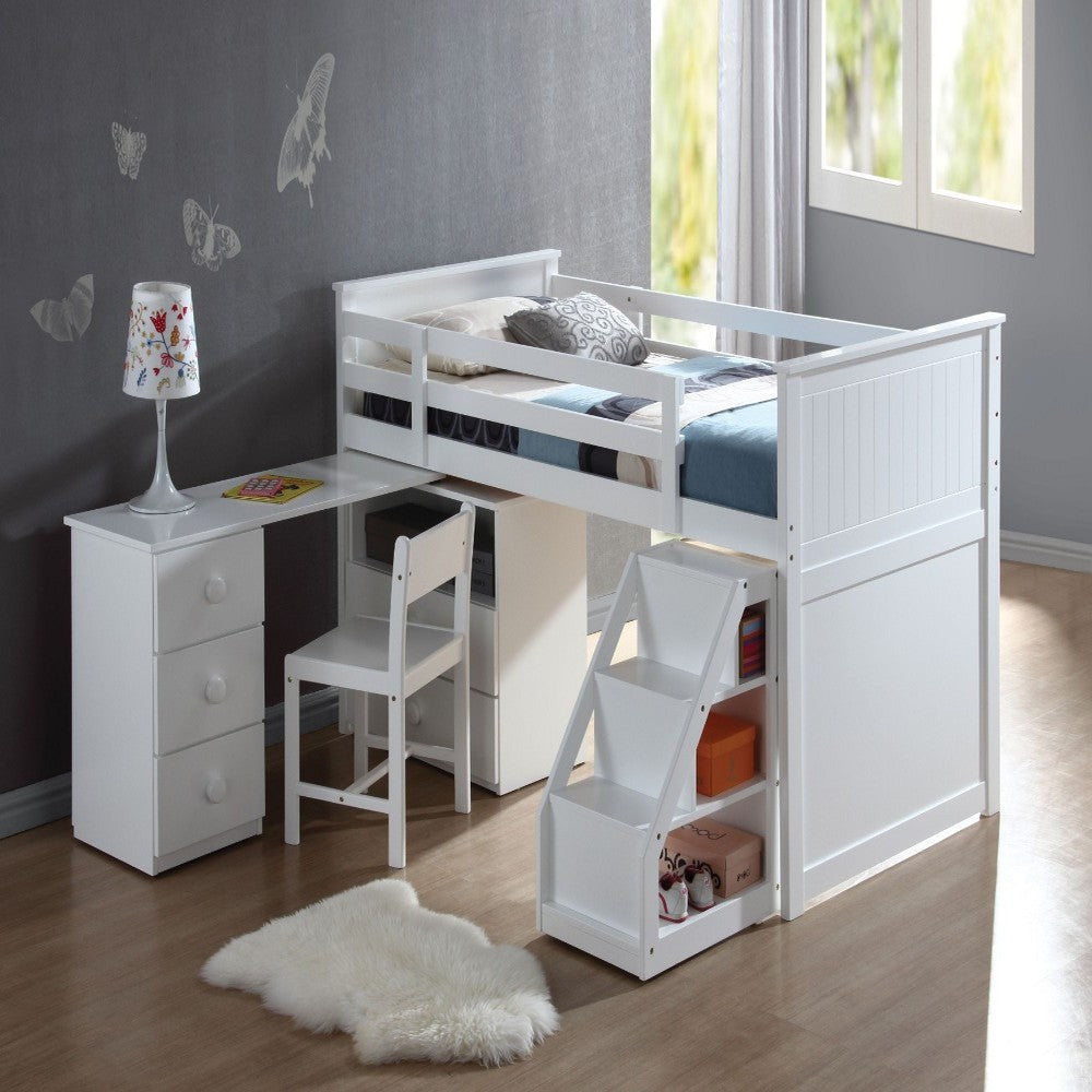 Wyatt Loft Bed, Chest, Desk & Ladder In White - AMF-19405