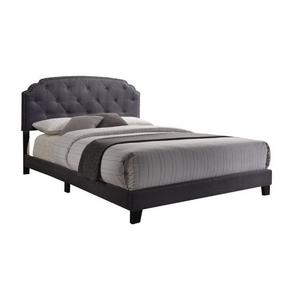 Modern Queen Bed, Gray Fabric - AMF-26370Q
