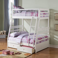 Wooden Twin/Full Bunk Bed with Drawers, White - AMF-37040