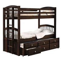 Wooden Twin/Twin Bunk Bed & Trundle with 3 Drawers, Brown - AMF-40000