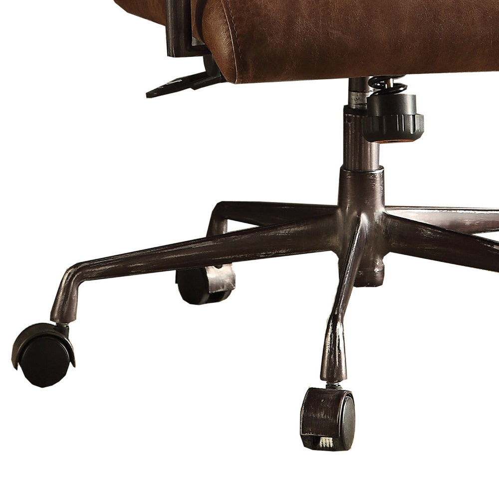 Benzara Metal & Leather Executive Office Chair, Retro Brown Benzara Metal & Leather Executive Office Chair, Retro Brown