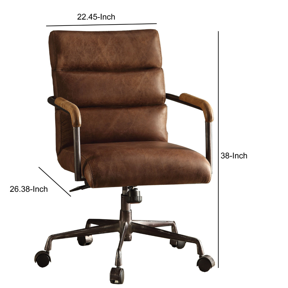 Benzara Metal & Leather Executive Office Chair, Retro Brown