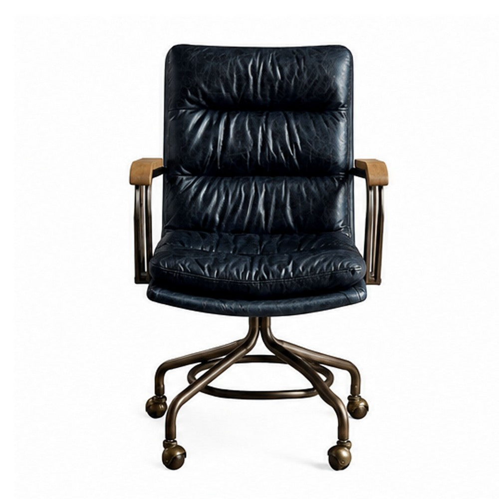 Metal & Leather Executive Office Chair, Vintage Blue - BM163562