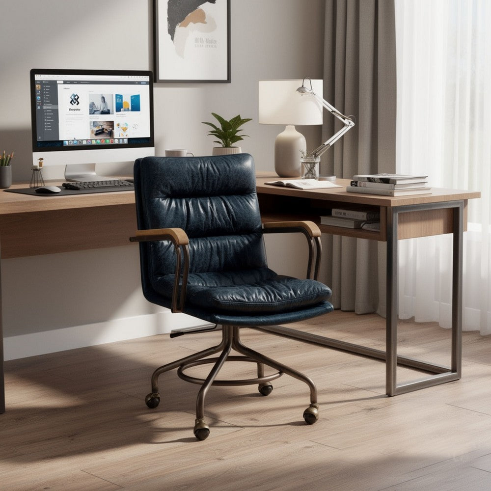 Metal & Leather Executive Office Chair, Vintage Blue - BM163562