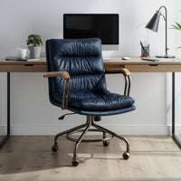 Metal & Leather Executive Office Chair, Vintage Blue - BM163562