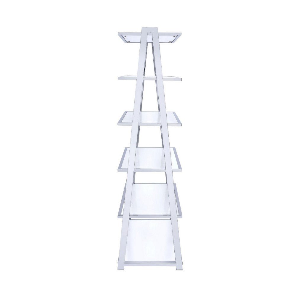 Metal Rectangular Bookshelf, White High Gloss & Silver - AMF-92455