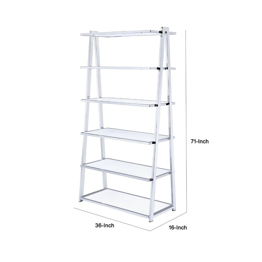 Metal Rectangular Bookshelf, White High Gloss & Silver - AMF-92455