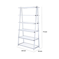 Metal Rectangular Bookshelf, White High Gloss & Silver - AMF-92455