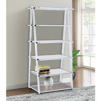 Metal Rectangular Bookshelf, White High Gloss & Silver - AMF-92455