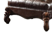 Leatherette Ottoman with Button Tufting and Nailhead Trim Details, Brown - BM163610