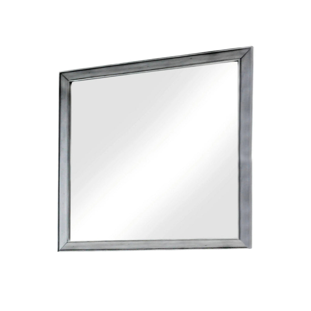 Wooden Square Mirror, Gray - BM166011