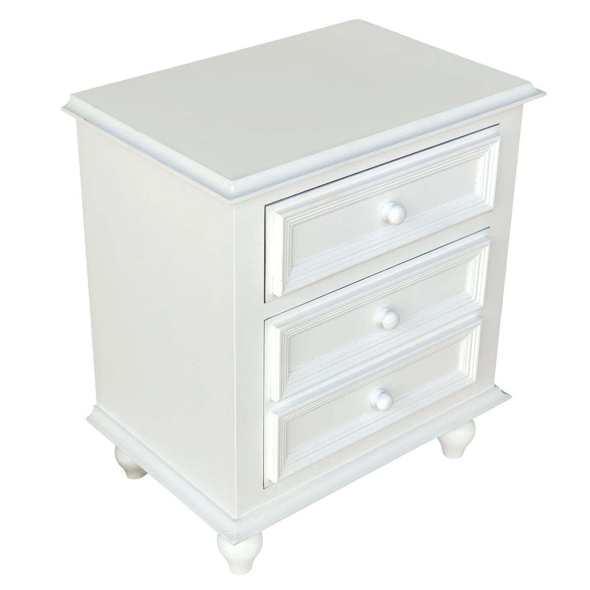 28 Inch Bedside Nightstand, 2 Drawers with Classic Round Knobs, Handcrafted White Mango Wood - BM166145