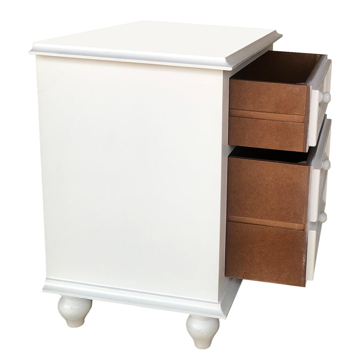 28 Inch Bedside Nightstand, 2 Drawers with Classic Round Knobs, Handcrafted White Mango Wood - BM166145