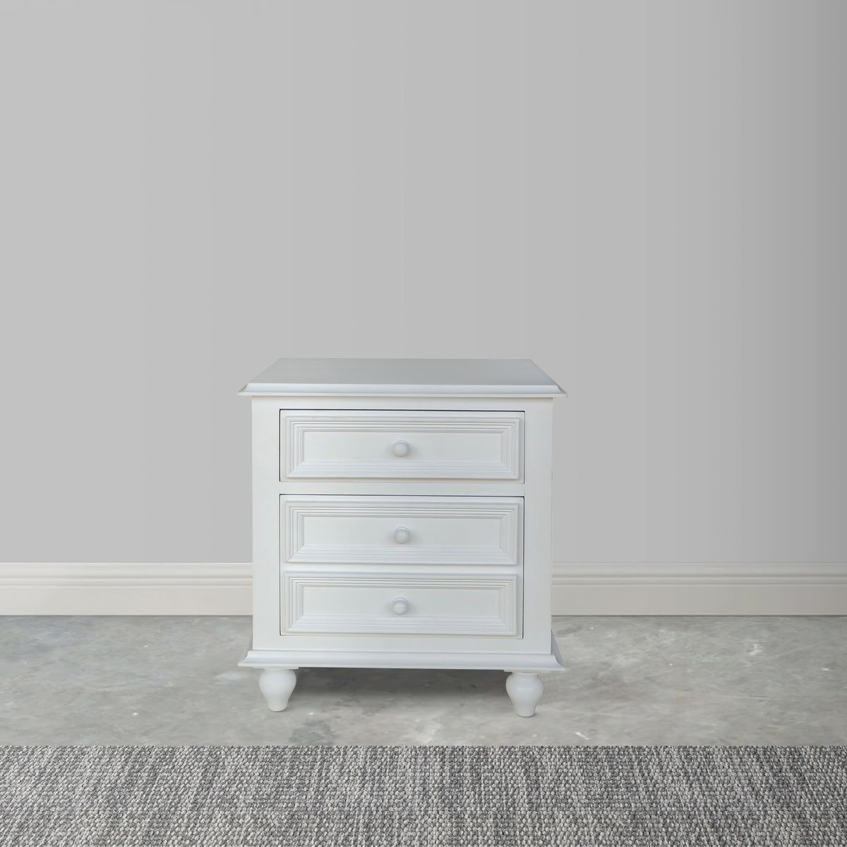 28 Inch Bedside Nightstand, 2 Drawers with Classic Round Knobs, Handcrafted White Mango Wood - BM166145