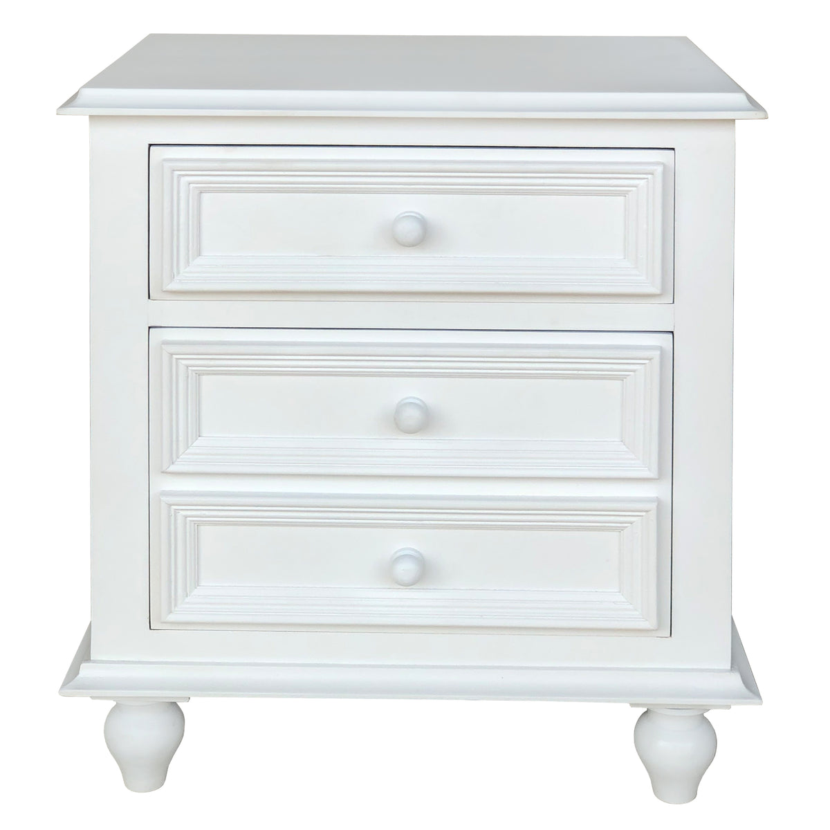 28 Inch Bedside Nightstand, 2 Drawers with Classic Round Knobs, Handcrafted White Mango Wood - BM166145