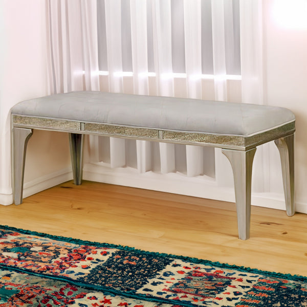 BM166157 Wooden Bench With Comfy Cushioned Seat Gray