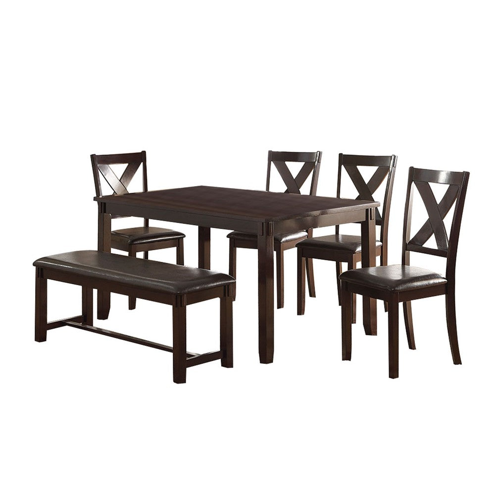 Rubber Wood 6 Pieces Dining Set In Espresso Brown - PDX-F2297