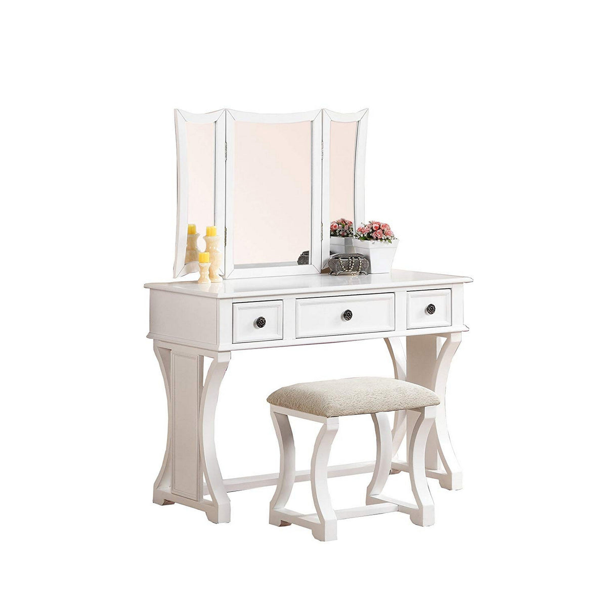 Modish Vanity Set Featuring Stool And Mirror White - BM167184