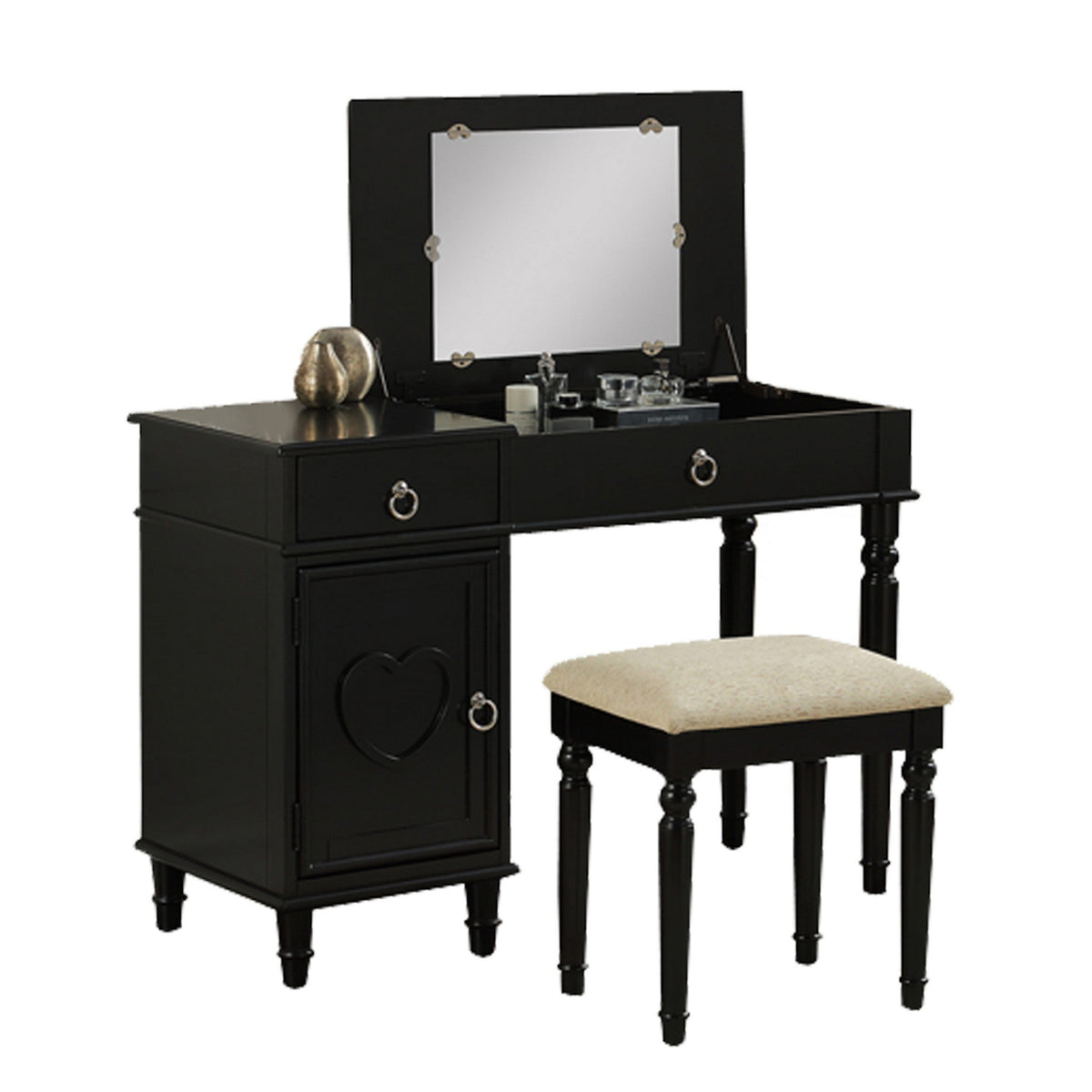 Seraph Vanity Set Featuring Stool And Mirror Black - BM167190