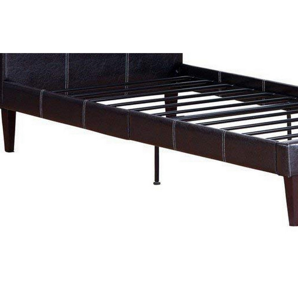 BM167260 Leather Upholstered Bed With Slats, Brown