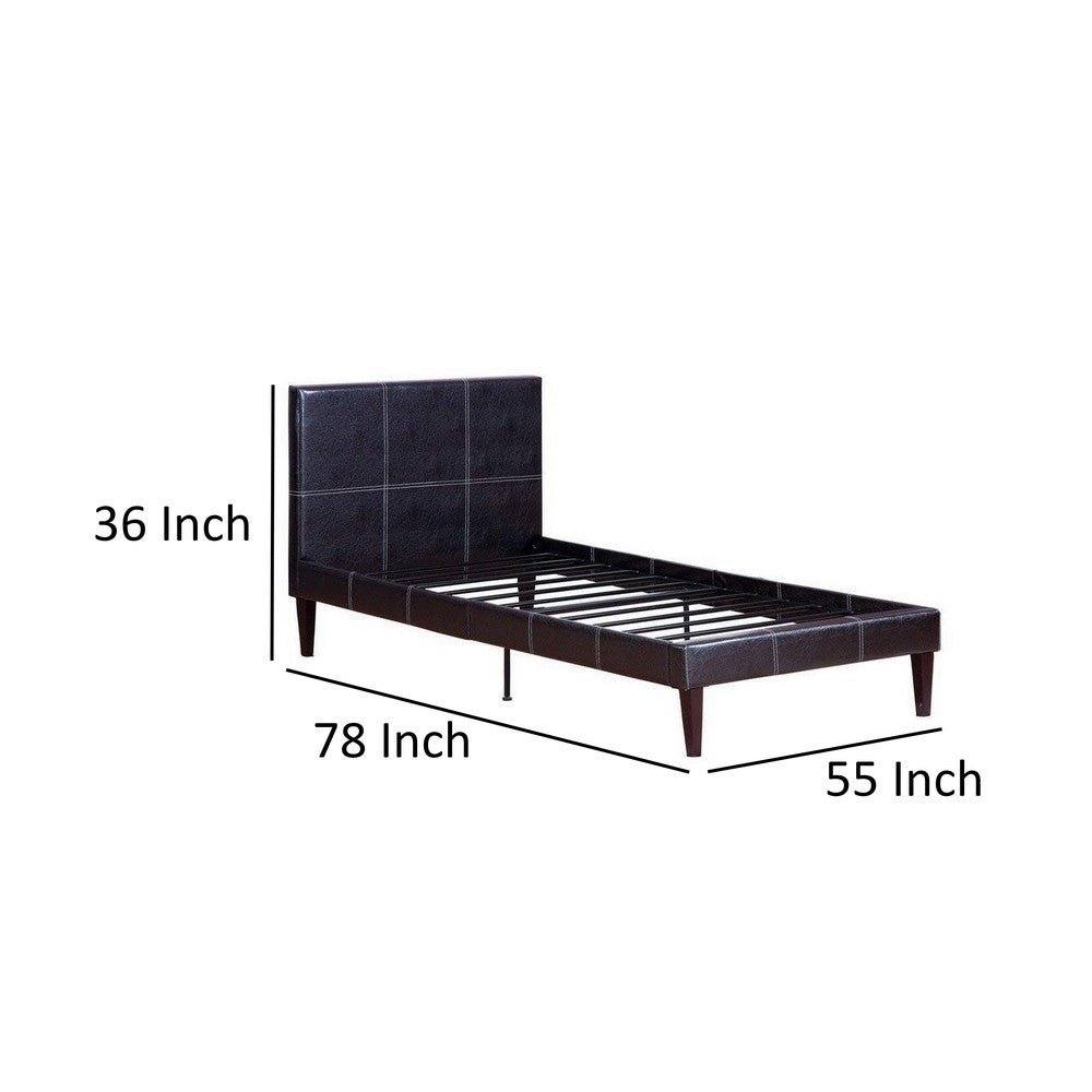 BM167260 Leather Upholstered Bed With Slats, Brown