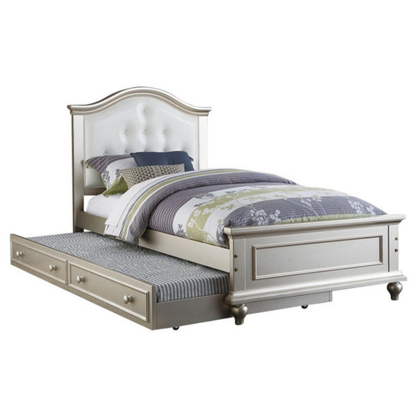 Cherub Twin Size Bed With Trundle In Silver And White - PDX-F9378