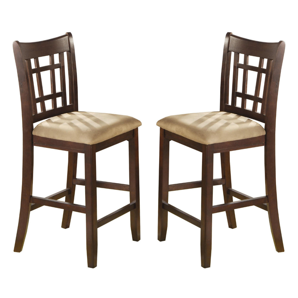 BM168045 Wooden Armless Counter Height Chair, Tan & Warm Brown., Set of 2