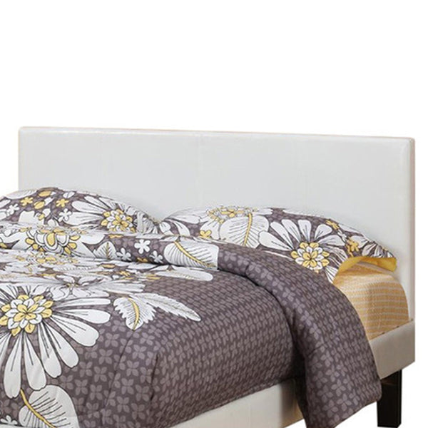 Serene Slated Wooden Full Bed In Faux Leather 12 Slats, White - PDX-F9210F