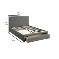 Upholstered Wooden Full Bed With Button Tufted Headboard & Lower Storage Drawer Gray