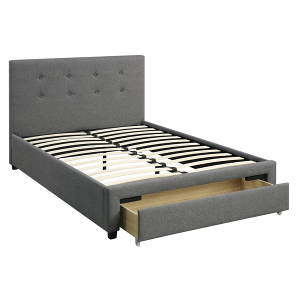 Upholstered Wooden Full Bed With Button Tufted Headboard & Lower Storage Drawer Gray - PDX-F9330F
